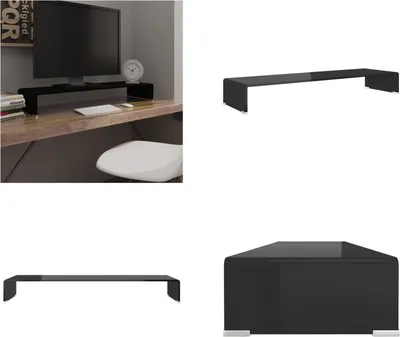 Image de vidaXL Table TV/rehausse d'écran verre noir 100x30x13 cm - Armoire TV - Meubles TV - Armoire TV