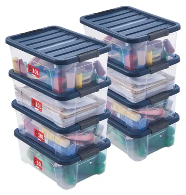 Obrázek produktu pro Úložná krabice s víkem s klipem, objem 10 litrů, stohovatelná, sada 8 kusů