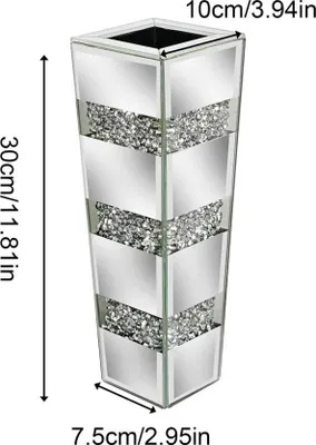 Produktbild von Moderne Bodenblumenvase - Dekorative Standvase - Glas und Kristall - Verspiegelte Oberfläche - Für Blumenarrangements - Silberfarben
