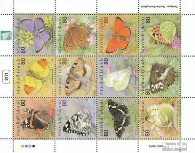 Produktbild von Briefmarken Marshall-Inseln 2001 Mi 1436-1447 Zd-Bogen (kompl.Ausg.) postfrisch Schmetterlinge