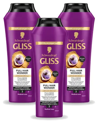 Imagen del producto de 3 champús Gliss Full Hair Wonder - 250 ml - Paquete económico - 3 unidades