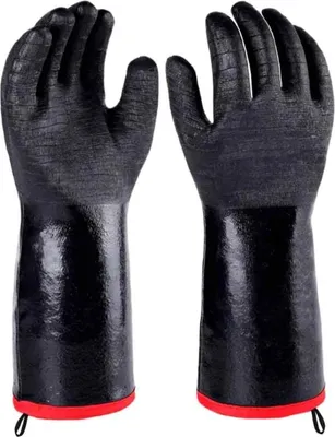 Produktbild von Isolierte, hitze- und kältebeständige Grillhandschuhe, Smoker-Ofenhandschuhe, Topflappen, flammhemmend, wasser- und ölbeständig mit Neoprenbeschichtung (35,6 cm)