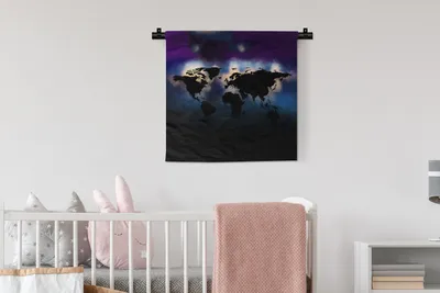Produktbild von MuchoWow® Wandteppich Wandbehang Weltkarte - Lila - Aquarell 60x60 cm Tapisserie Dekoration Wandtuch - Dekorationen - Wand Decke