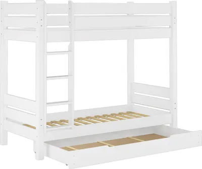Produktbild von Etagenbett extra stabil 100x200 Nische 100 Kiefer-Hochbett weiß Zubehör wählbar V-60.16-10WRollrost und Bettkasten inkl.