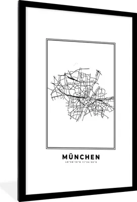 Produktbild von MuchoWow® Gerahmtes Poster Stadtplan - Deutschland - Schwarz und weiß - München - Karte 60x90 cm - Poster mit Schwarzem Bilderrahmen Wandposter Rahmen Foto Bilder - Dekoration - Wandposter Wohnzimmer - Hochwertig