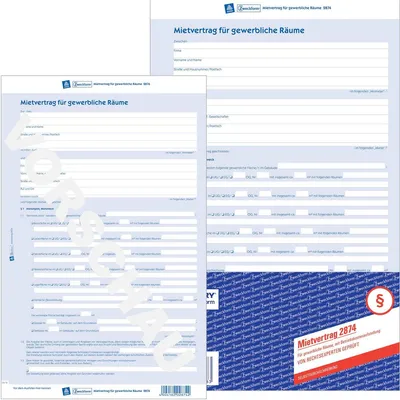 Imagen del producto de 5 sobres con formularios Avery Zweckform® modelo 2874 para contratos de alquiler de locales comerciales, formato DIN A4, de autocopias