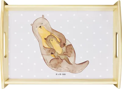 Produktbild von Mr. & Mrs. Panda Tablett Otter Kind - Grau Pastell - Geschenk, Mutter, Baby, Serviertablett, Mama, Familie, aus holz, Geburt, betttablett, Servier