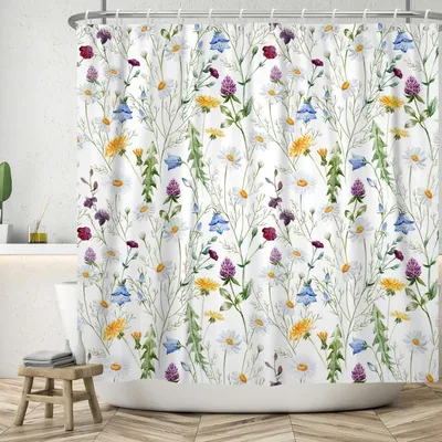 Image de Omgoods - Rideau de douche floral, 180x180 cm - Imperméable et lavable, avec des motifs floraux colorés