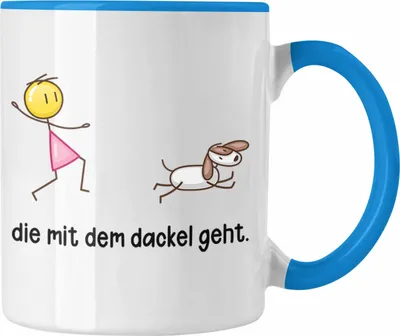 Produktbild von Trendation - Die Mit Dem Dackel Geht Tasse Geschenk Dackel Mama Besitzerin (Blau)