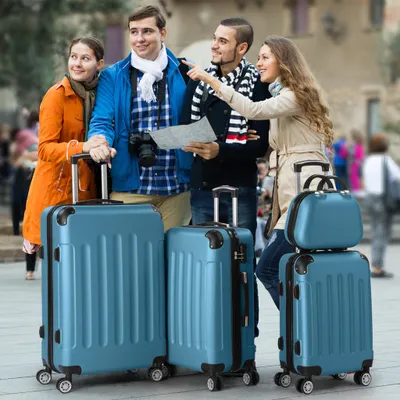 Produktbild von FCH Kofferset 4 teilig Hartschale, Trolley Handgepäck Aus ABS mit Beautycase, Hartschalenkoffer Set, Navyblau