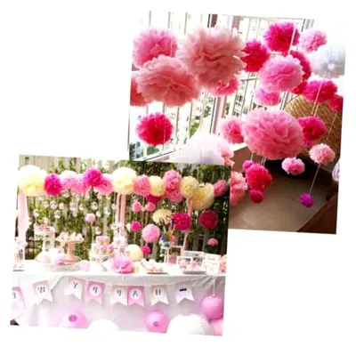 Produktbild von 12 Stück Papierblumenbälle in Pastellfarben und Faltbare Pompons für Feierlichkeiten