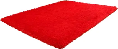 Produktbild von Moderner, hochfloriger roter Teppich, 152 x 213 cm, weich, flauschig, rutschfest