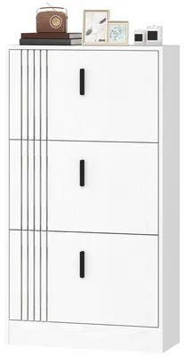 Produktbild von HOMCOM Schuhschrank mit 3 Klappen für bis zu 18 Paar Schuhe, Weiß