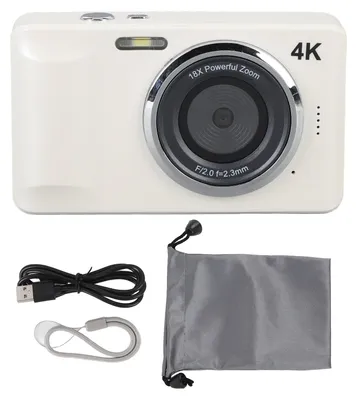 Obrázek produktu pro Digitální fotoaparát 4K s rozlišením 64 MP, automatické zaostřování, kompaktní fotoaparát typu „zamířit a vyfotit“ s 18násobným zoomem, 2,8palcový displej, malý fotoaparát, bílý