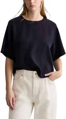 Produktbild von Marc OߴPolo Denim Damen Kurzarmbluse mit Rundhalsausschnitt Relaxed Fit, Blau (B