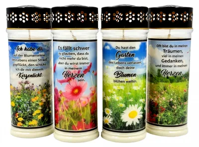 Produktbild von 4er SET Premium 7 Tage Design Grablicht "BLUMENWIESE"