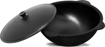 Produktbild von Authentischer usbekischer Kazan aus Gusseisen 8L mit Aluminium Deckel - Kasan unbeschichtet für echten Plov Schwenktopf Namangan Dutch Oven