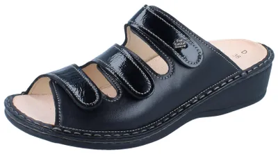 Productafbeelding van Comfortabele Finn Comfort Pisa slippers, dames, zwart, leer, NIEUW - Dameschoenen, slippers / teenslippers, zwart