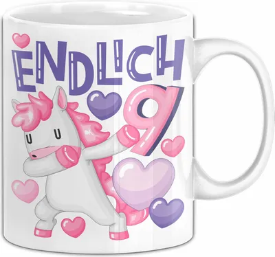 Produktbild von 9. Geburtstag Geschenk Tasse Becher Mädchen Einhorn Geburtstagsgeschenk Tochter Endlich 9 (Weiß)