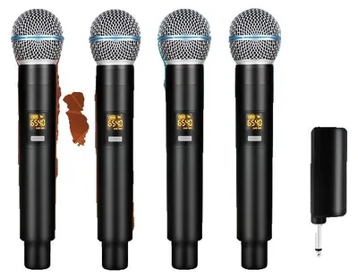 Immagine prodotto di Microfono wireless, in plastica, design portatile, risposta in frequenza da 20Hz a 20kHz, 4 canali, microfono dinamico