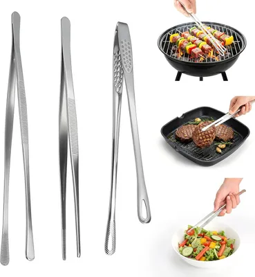 Produktbild von Kochzange Set, Edelstahl, 3 Stück, 30 cm und 28 cm, für Grill