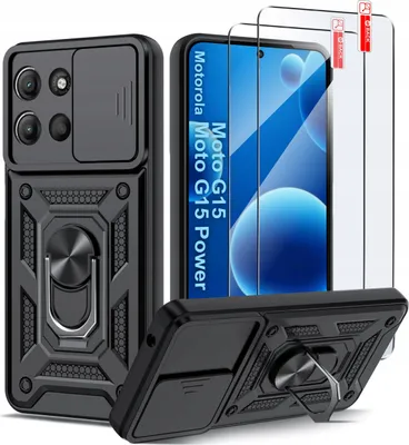 Produktbild von Panzertasche SCHWARZ SLIDE für Motorola G15 |15 Power VERSTÄRKT + 2x Glas
