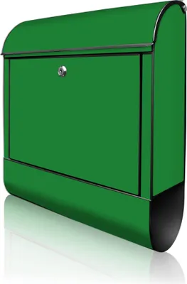 Produktbild von banjado Design Briefkasten Stahl schwarz mit Zeitungsfach pulverbeschichtet "Grün" 38x46x12,5cm & 2 Schlüssel - Postkasten A4 Einwurf inkl. Montagematerial [BKSCH 0017]