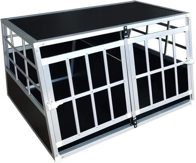 Obrázek produktu pro Transportní box pro psy - cestovní klec - bezpečná přeprava - odnímatelná přepážka - 69 x 89 x 50 cm - hliník