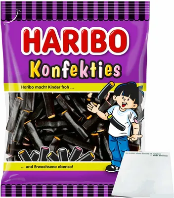 Produktbild von Haribo Konfekties Lakritzstangen mit Konfektfüllung (160g Packung) + usy Block