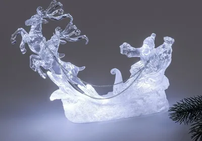 Produktbild von LED Dekofigur Santa mit Rentieren H. 17cm Acryl mit Licht + Timer Formano W25