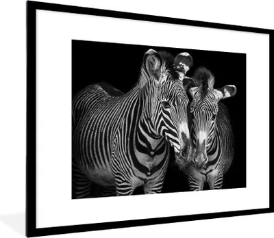 Produktbild von MuchoWow® MuchoWow® Gerahmtes Poster Tierprofil Zebras in Schwarz und Weiß 80x60 cm - Poster mit zchwarzem Bilderrahmen - Schlafzimmer-Dekorationen - Fotoposter