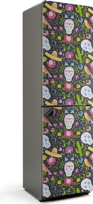 Obrázok produktu pre Vzor lebky a rastlín - Magnetický kryt chladničky - Dekoratívna magnetická fólia do kuchyne - Magnetická dekorácia na chladničku - Samolepiaca magnetická tabuľa - Magnetická fólia na dvere chladničky - 60x205 cm