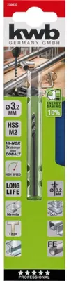 Zdjęcie produktu dla kwb 258632 HSS Metal twist drill bit 3.2 mm Total length 65 mm M2 DIN 338 Cylinder shank 1 pc(s)