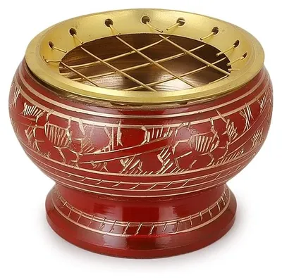 Räucherschale aus Messing, rot, mit Ornamenten, 5 x 5,5 cm