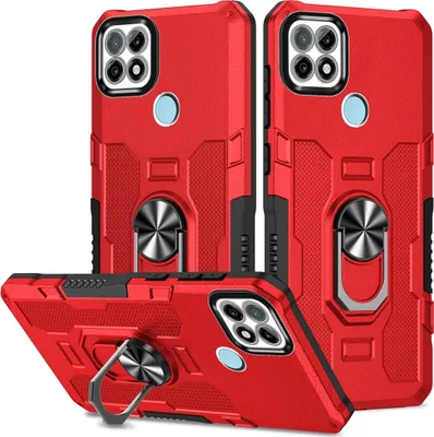 Produktbild von Realme C21Y Hülle, Dual Layer Robuste Rüstung Ringhalter Ständer Schutzhülle für OPPO Realme C21 / C21Y / C25Y Rot
