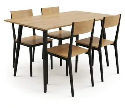 Produktbild von Esstisch mit 4 Stühlen Christie 5-teilig | Esszimmertisch 110 x 70 cm | 4 Stühle mit Metallgestell Schwarz | Essgruppe mit 4 Stühlen in Holz Eiche-Optik