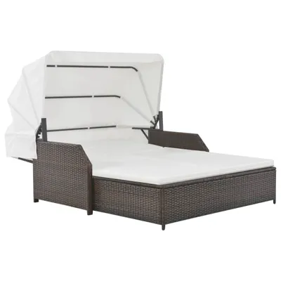 Produktbild von vidaXL 2-Personen-Sonnenliege mit Sonnendach Poly Rattan Braun