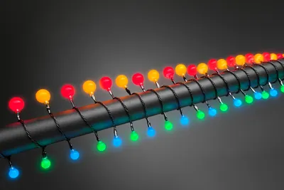 Produktbild von Konstsmide - LED Globelichterkette, kleine & große runde Dioden, 80 bunte Dioden, 24V Außentrafo, schwarzes Kabel; 3680-507