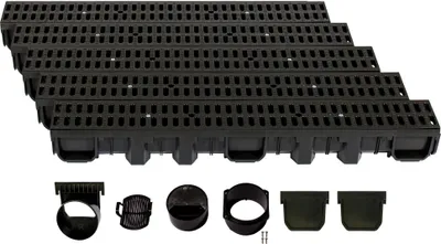 Immagine prodotto di Canale di drenaggio altezza 115 mm in plastica 5 m, griglia a barre, nero classico