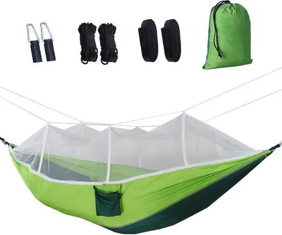 Immagine prodotto di Amaca da viaggio ultraleggera con zanzariera - asciugatura rapida, ideale per il trekking e il campeggio