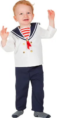 A young child wearing a sailor costume.