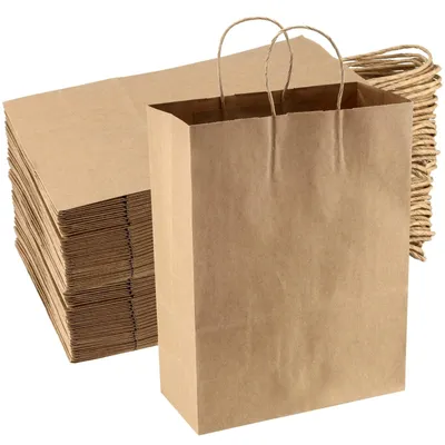 Image de Omgoods - Coffret de 50 grands sacs en papier brun avec des anses