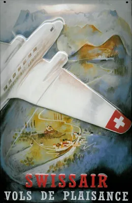 Produktbild von Blechschild Nostalgieschild Swissair Flugzeug Berge