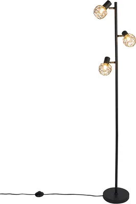 Produktbild von QAZQA - Modern Design Stehleuchte I Stehlampe I Standleuchte I Lampe I Leuchte schwarz mit Gold I Messing 3-Licht verstellbar - Mesh I Wohnzimmer I Schlafzimmer - Stahl Länglich - LED geeignet E14