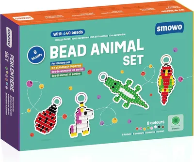 Produktbild von Bastelset Tierperlen, 9 Schlüsselanhänger, über 640 Perlen, inklusive Sortierbox, für Kinder