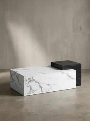 Produktbild von Couchtisch 120x60x40 cm Weiß Schwarz Sofatisch in Marmor-Optik Modern, Design Wohnzimmertisch Rechteckig, Loungetisch zwei Ebenen, Kaffeetisch Groß