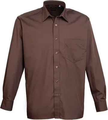 Produktbild von Premier Workwear , Men´s Poplin Long Sleeve Shirt , Brown , 47 (18H)