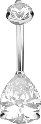 Produktbild von Bauchnabelpiercing Titan Bananabell mit Innengewinde KRISTALLTROPFEN Silber Stablänge: 8mm | Ausführung: Kleiner Tropfen (8x10 mm)