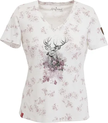 Produktbild von Almgwand KREUZALM T-Shirt mit Hirschprint, floralem Alloverdruck und weicher Qualität