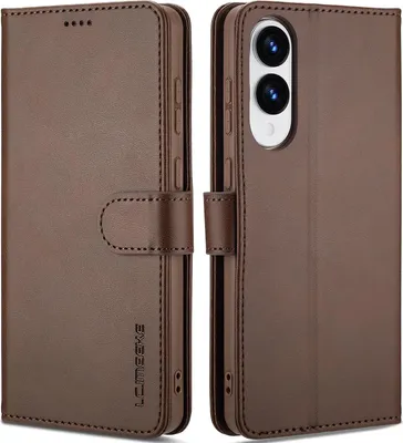 Image de Etui pour Samsung Galaxy S25 Edge étui en cuir avec fermeture magnétique et support, étui de protection marron